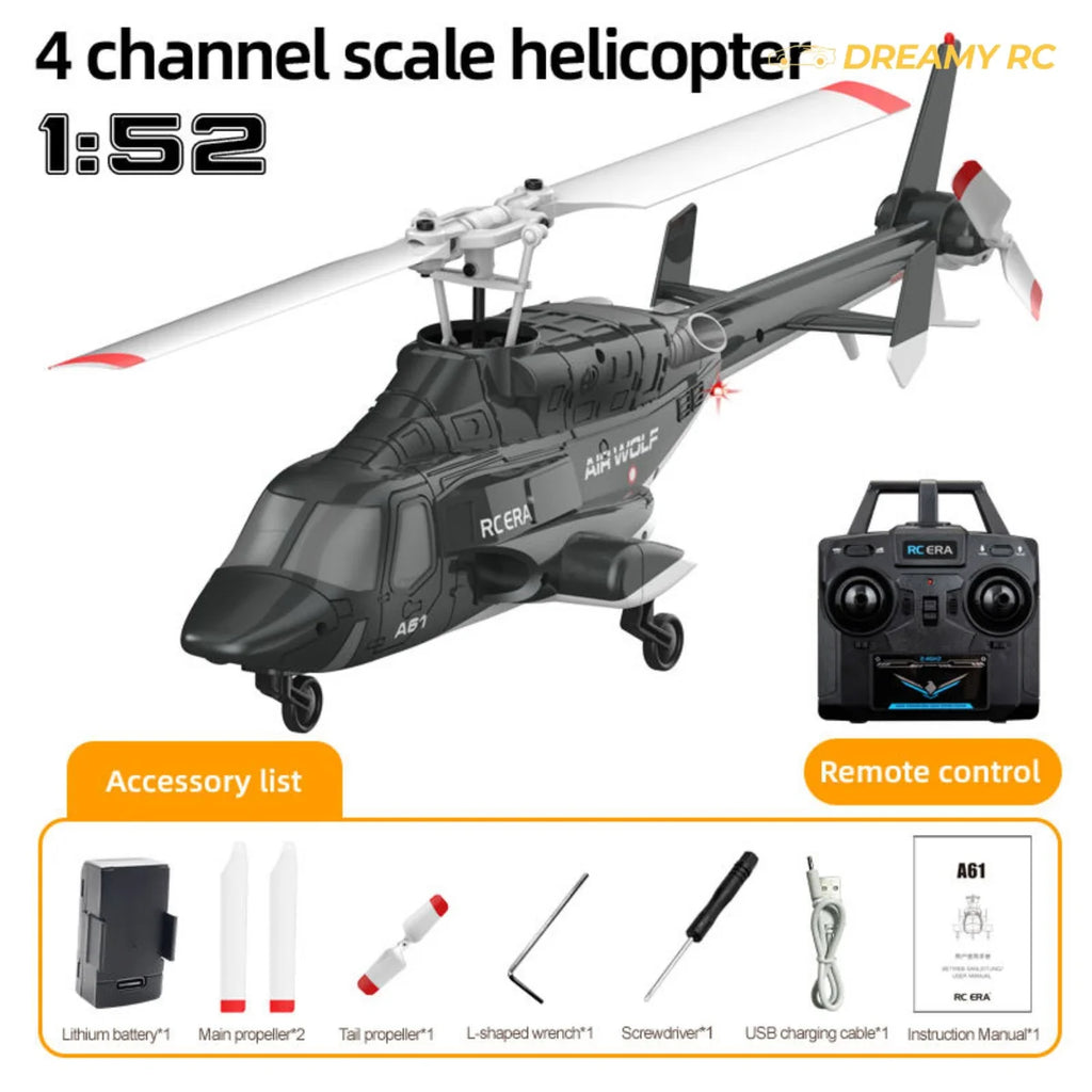 1:53 Scale Air-Wolf 4CH RC Helicopter – 6-Axis Gyro Electric Remote Control