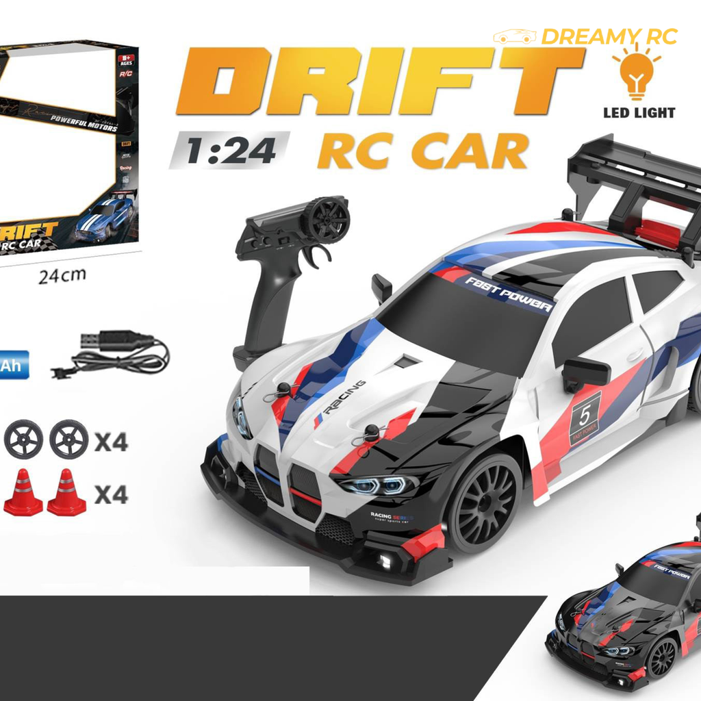 1:24 Scale Drift RC Car with LED Lights – 2.4GHz High-Speed Remote Control Car