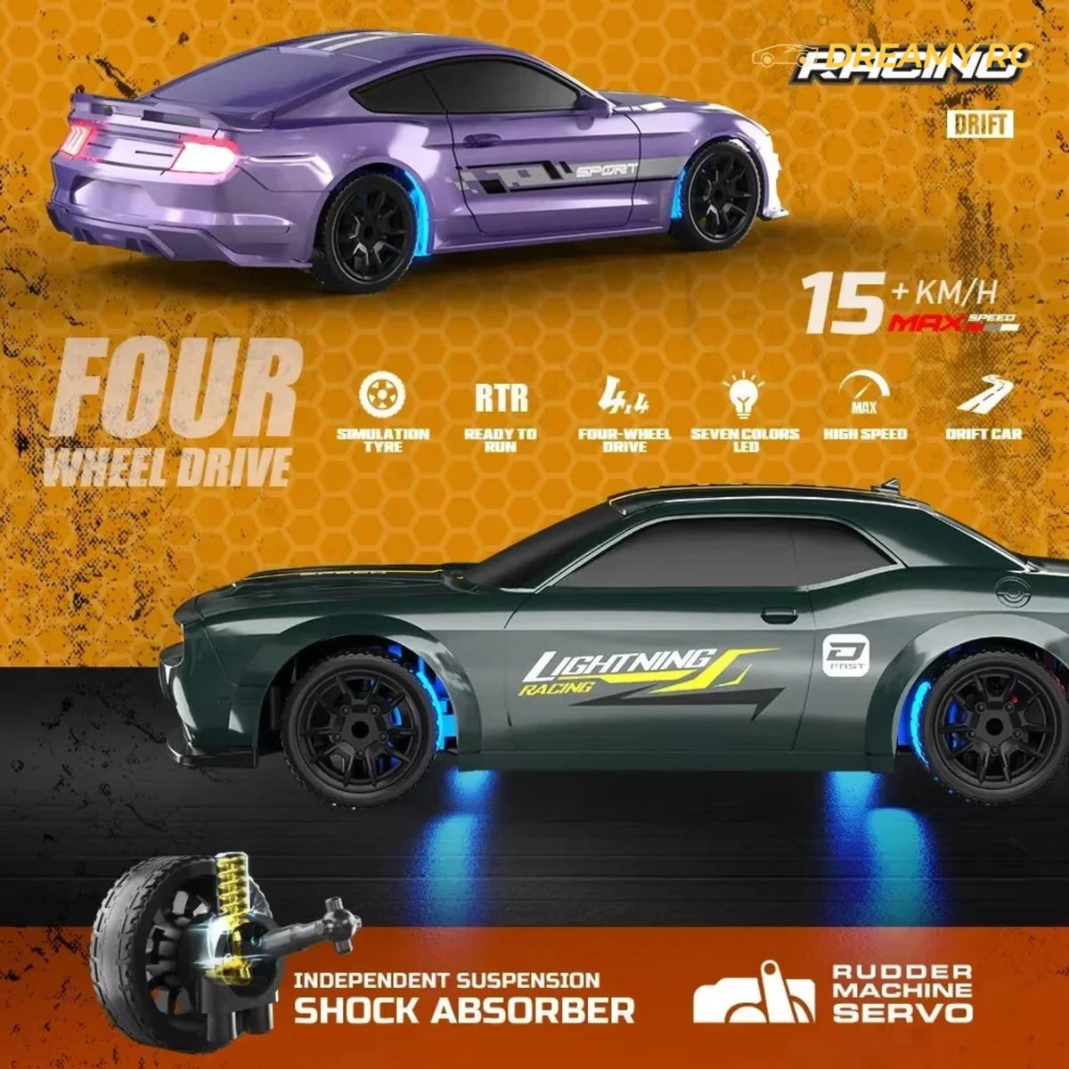 1:43 Scale Metal RC Drift Car – Mini Remote Control Racing Car with LED Lights