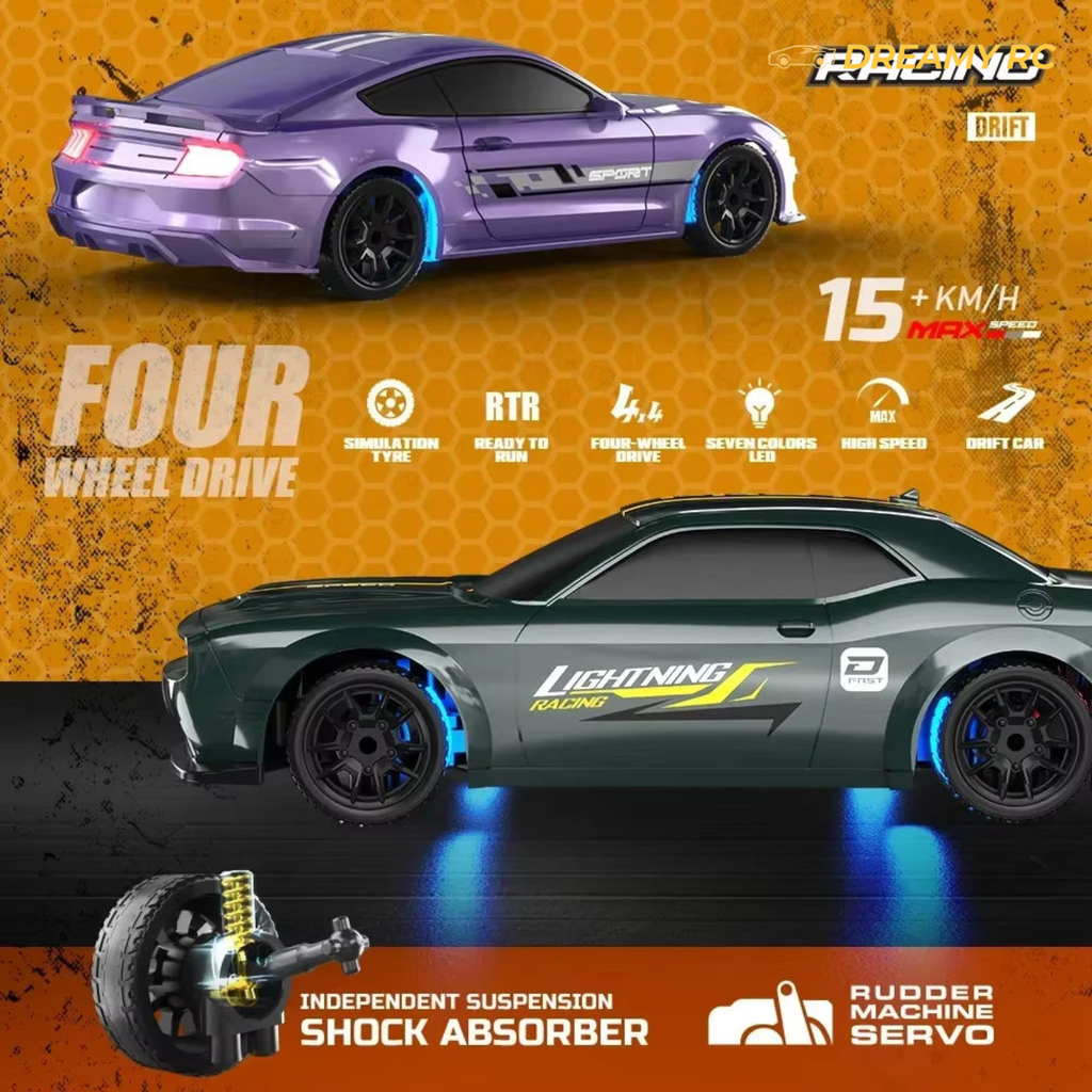 1:43 Scale Metal RC Drift Car – Mini Remote Control Racing Car with LED Lights