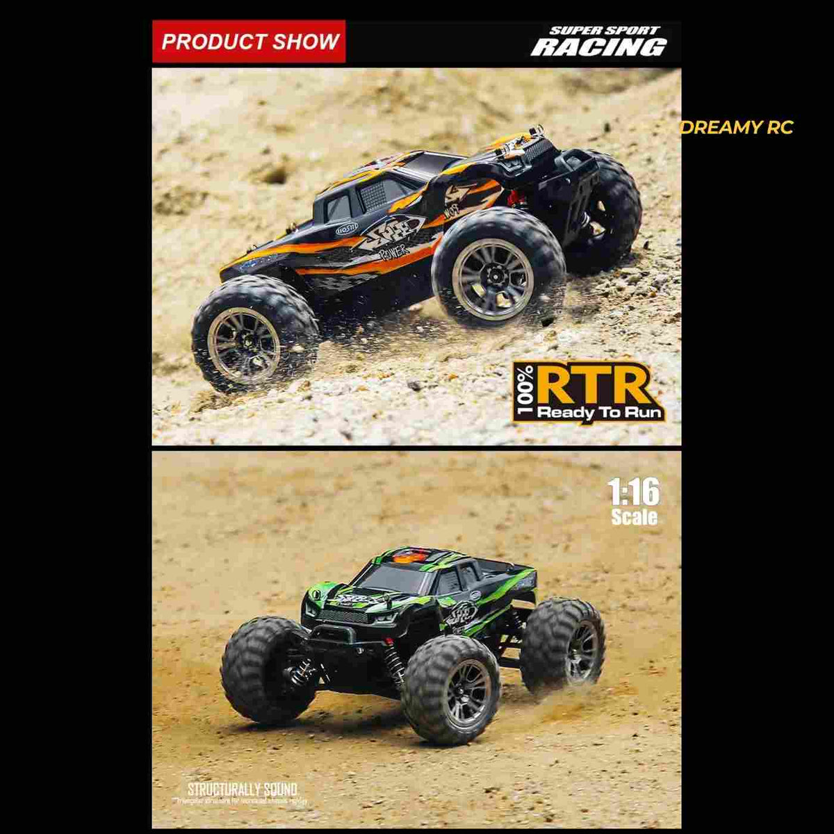 HOSHI N416 1:16 4WD RC Monster Truck — 33+ km/h, Splash-Proof (RTR) image 6